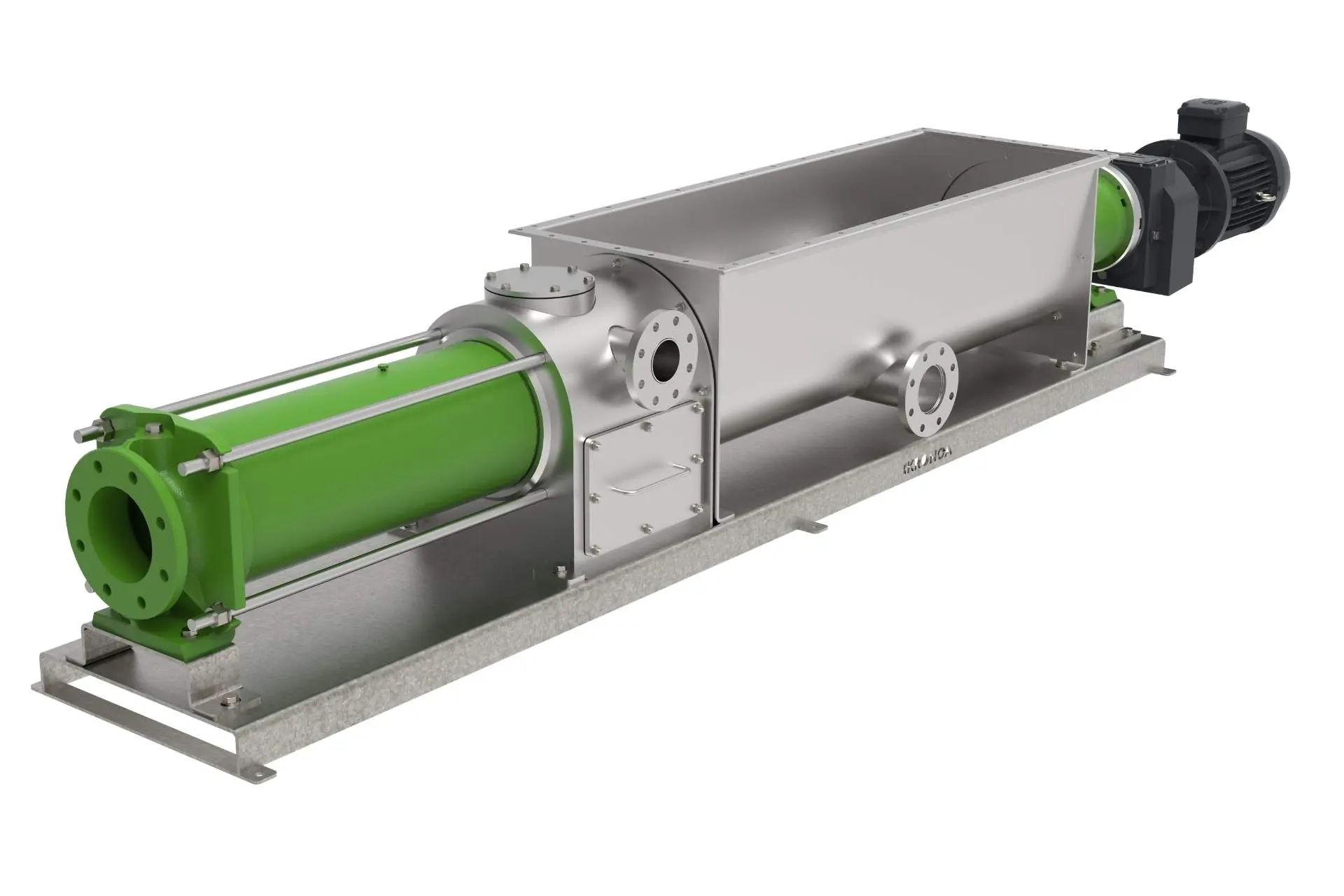 Progressive cavity biomix pump with integrated mixing hopper from Kronoa Biomix Series, designed for pre-treated organic waste - Kronoa Engineered Solutions